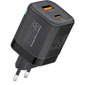 Incarcator retea PROMATE PowerPort-25AC, 1xUSB-C Power Delivery 25W, 1xUSB-A Quick Charge 18W, negru