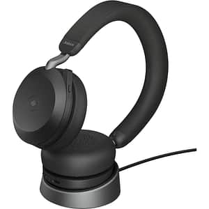 Casti Wireless teleconferinta JABRA Evolve2 75, Link 380/390A Stand incarcare, Stereo, Noise Cancelling, Bluetooth, USB-C, negru