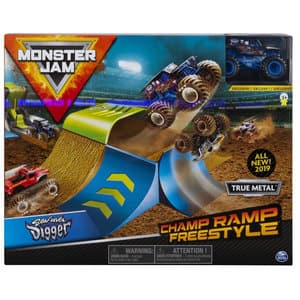 Set masinuta MONSTER JAM Champ Ramp Freestyle - Sonuva Digger 037005176, 3 ani+, albastru-galben