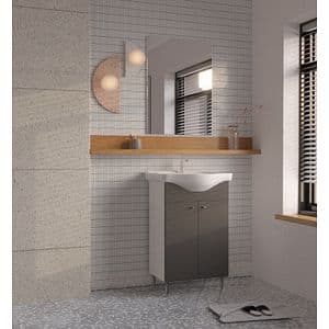 Set mobilier baie, baza, lavoar si oglinda, gri, 50 cm, Joy