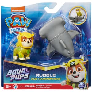 Set figurine PAW PATROL Aqua Pups - Rubble si rechinul ciocan 20139323, 3 ani+, galben-gri