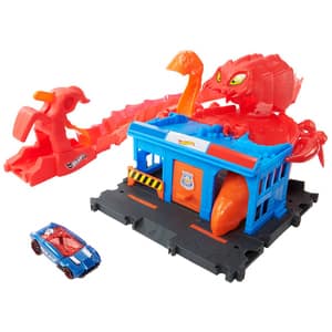 Set masinuta HOT WHEELS City - Pista Inamicilor sectia de politie HDR32, 4 ani+, albastru-rosu