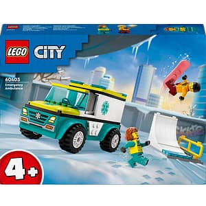 LEGO City: Ambulanta de urgenta si practicant de snow-boarding 60403, 4 ani+, 79 piese