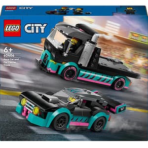 LEGO City: Masina de curse si camion transportator de masini 60406, 6 ani+, 328 piese