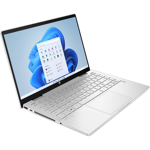 Laptop 2 in 1 HP Pavilion x360 14-ek0011nn, Intel Core i5-1235U pana la 4.4 GHz, 14" Full HD Touch, 8GB, SSD 256GB, Intel Iris Xe, Windows 11 Home S, argintiu