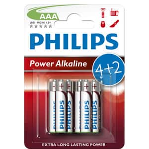 Baterii alcaline AAA PHILIPS LR03P6BP/10, 4+2 bucati
