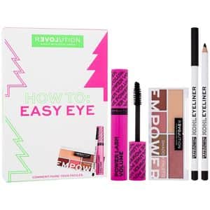 Set machiaj MAKEUP REVOLUTION How to Easy Eye: Paleta farduri Relove Colour Play Empower, 1.95g + Creion de ochi Kohl Eyeline, 1.2g + Mascara Relove Power Lash Volume, 7ml