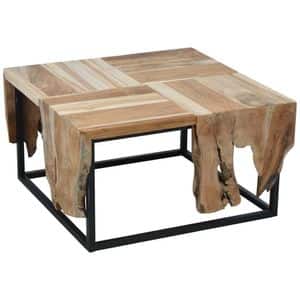 Masuta cafea J11302290, bej-negru, lemn de tec, 65 x 65 x 45 cm