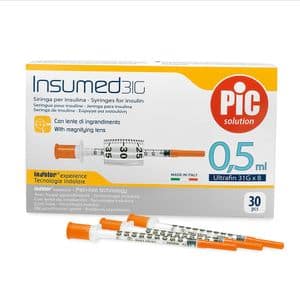 Seringa cu lupa 1 unitate insulina PIC Solution Insumed, 0.5ml 31gx8mm, 30 bucati