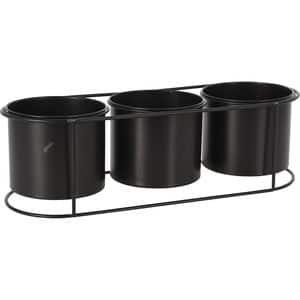 Set 3 ghivece flori cu suport KI QD1000600, metal, D 14 cm, negru