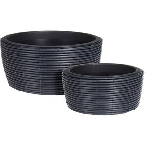 Set 2 ghivece flori KI VN8000100, poliratan, D44 cm, D 36 cm, negru