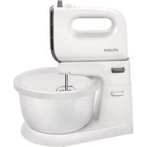 Mixer cu bol PHILIPS Viva Collection HR3745/00, 3l, 450W, 5 trepte viteza, alb-gri