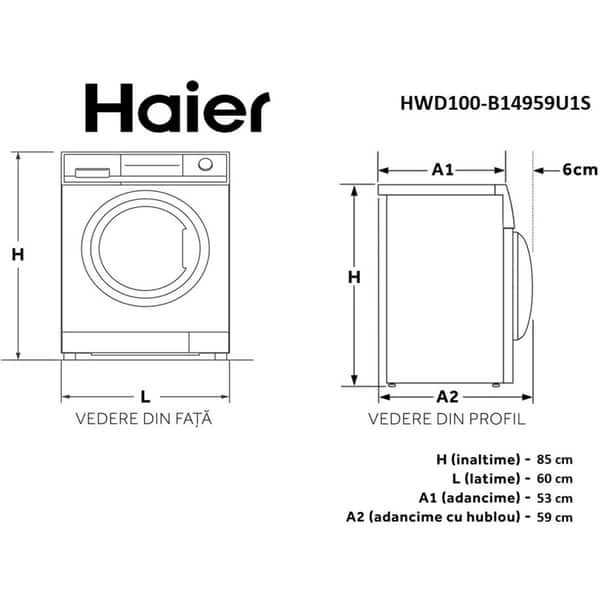 Masina de spalat frontala cu uscator HAIER HWD100-B14959U1S, iRefresh, 10/6 kg, 1400rpm, Clasa A/D, alb
