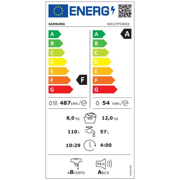 Masina de spalat rufe frontala cu uscator SAMSUNG WD12TP34DSX/S7, Wi-Fi, Eco Bubble, 12/8 kg, 1400rpm, Clasa F, inox