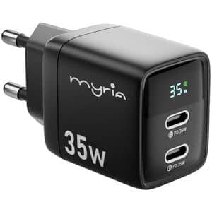 Incarcator retea MYRIA MY9096, 2x USB-C, Power Delivery (PD) 35W, negru