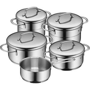 Set vase WMF Mini 718556040, 5 piese, 12-16cm, 0.9-1.5l, inox, argintiu