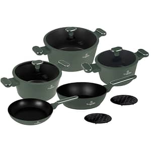 Set vase de gatit BERLINGER HAUS BH 8207, 10 piese, 1-6.1l, 20-28 cm, aluminiu, verde mat