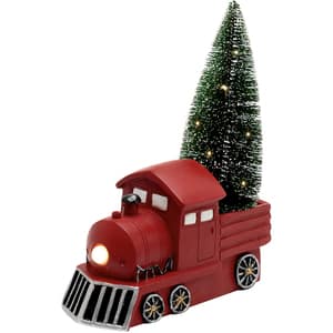 Figurina locomotiva cu brad HOME KDCA 21, ceramica, 21cm, rosu
