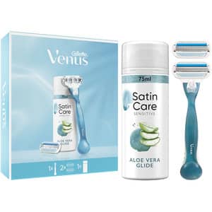 Set ingrijire GILLETTE Venus: Aparat de ras + Gel de ras Satin Care Sensitive, 75ml