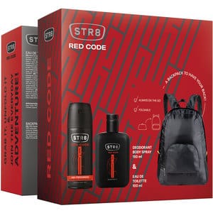 Set ingrijire corp STR8 Red Code: Apa de toaleta, 100ml + Deodorant spray, 150ml + rucsac