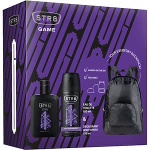 Set ingrijire corp STR8 Game: Apa de toaleta, 100ml + Deodorant spray, 150ml + rucsac