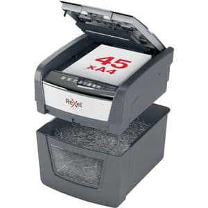 Distrugator documente automat REXEL OPTIMUM 45X, 45 coli, 20l, Cross-Cut, negru-gri