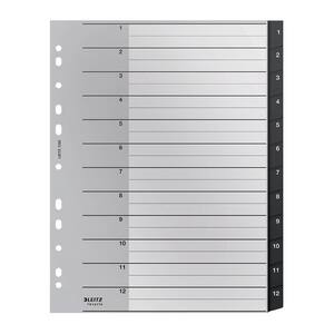 Separator LEITZ Recycle 1-12, 238 x 297 mm, polipropilena reciclata, 11 perforatii, format A4, negru