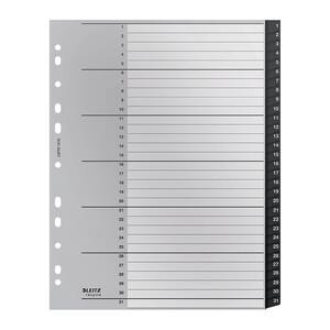 Separator LEITZ Recycle 1-31, 238 x 297 mm, polipropilena reciclata, 11 perforatii, format A4, negru