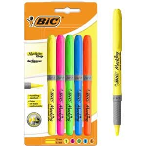 Set markere BIC Brite Liner Grip , 5 bucati, multicolor