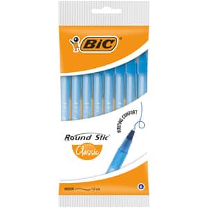 Set 8 pixuri fara mecanism BIC Round Stic, 1.0 mm, albastru
