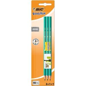 Set 3 creioane clasice + radiera + ascutitoare BIC HB, 2.33 mm, negru