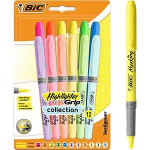 Set markere BIC Brite Liner Grip Pastel, 12 bucati, multicolor