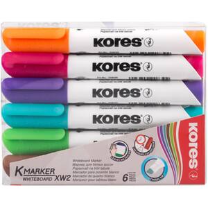 Set marker whiteboard KORES, varf rotund, 6 bucati
