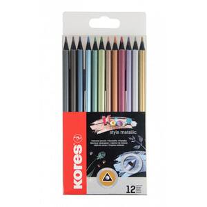 Creioane colorate KORES, design metalizat, 12 culori