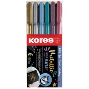 Set marker permanent KORES, 6 bucati, culori metalice