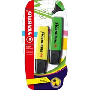 Set markere STABILO Boss, 2 bucati, galben-verde