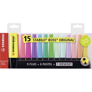 Set marker STABILO Boss Original cu suport de birou, 2-5 mm, 15 bucati