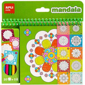 Carte de colorat APLI Mandala, 20 pagini, 5 creioane