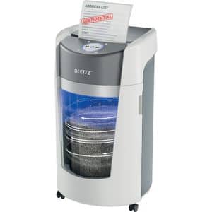 Distrugator documente manual LEITZ Optimax, 10 coli, 35l, Micro-Cut, alb-gri