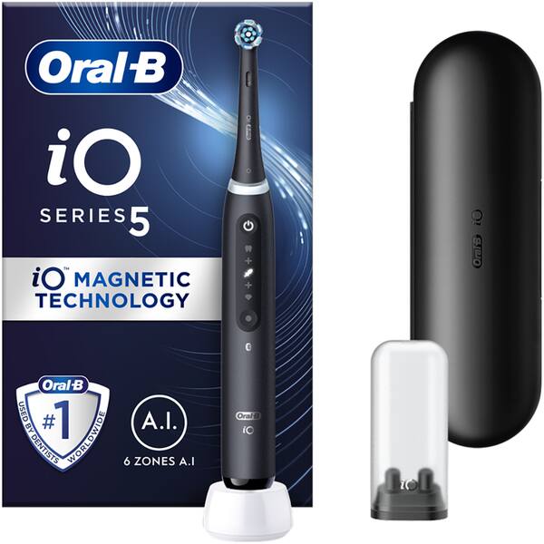 Periuta de dinti electrica ORAL-B iO 5, Bluetooth, 40000 miscari/min, Curatare 3D, 5 programe, 1 capat, negru