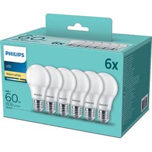 Set 6 becuri LED PHILIPS 8718699775513, E27, 8W, 806lm, lumina calda