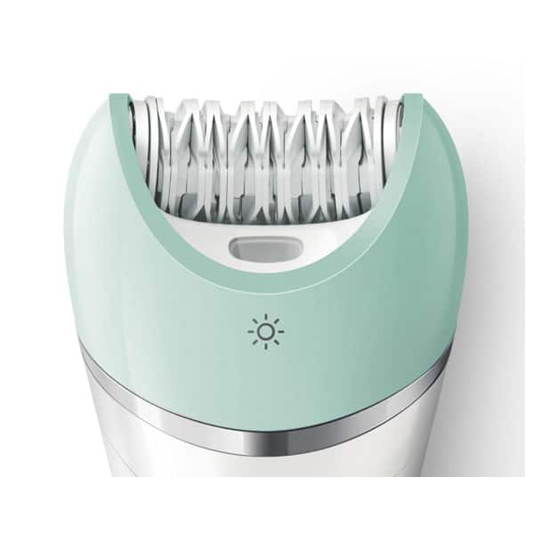Epilator PHILIPS Satinelle Advanced Wet & Dry BRE620/00, 32 pensete, 2 viteze, 3 accesorii, acumulator, alb-verde 