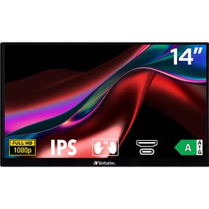 Monitor portabil LED IPS VERBATIM PMT-14, 14", Full HD, Touch screen, HDR, FreeSync, negru