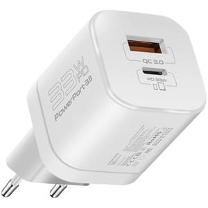 Incarcator retea PROMATE PowerPort-33, USB-C, GaN Fast Charging, Power Delivery (PD) 33W, alb