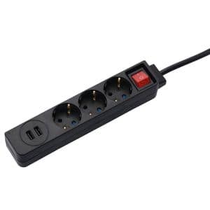 Prelungitor HAMA 9137353, 3 prize Schuko, 1.4m, 2 x USB, negru