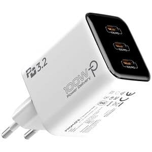 Incarcator retea PROMATE Quantum-100, 3x USB-C Power Delivery 100W, alb