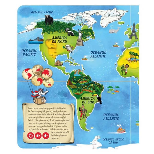 Carte interactiva RASPUNDEL ISTETEL Atlasul lumii 69369, 7 ani+, multicolor