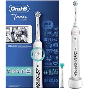 Periuta de dinti electrica Oral-B Teen, Bluetooth, 40000 pulsatii/min,Curatare 3D, 3 programe, 2 capate, alb