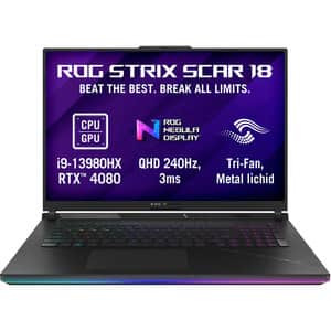 Laptop Gaming ASUS ROG Strix Scar 18 G834JZ-N6020, Intel Core i9-13980HX pana la 5.6GHz, 18" WQXGA, 32GB, SSD 1TB, NVIDIA GeForce RTX 4080 12GB, Free DOS, negru