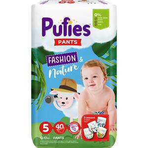 Scutece chilotel PUFIES Fashion&Nature Junior nr 5, Unisex, 12-17 kg, 40 buc